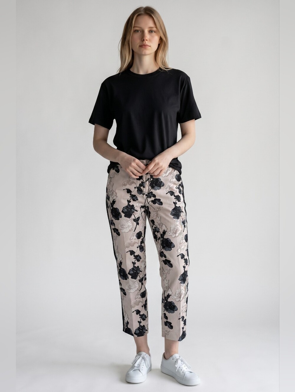 Weekend Max Mara Cigarette Floral Pants FITW13 - Rose Print Slim Straight Leg